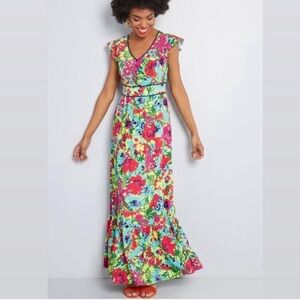 Modcloth Floral Maxi Dress - Pink, Green, Blue